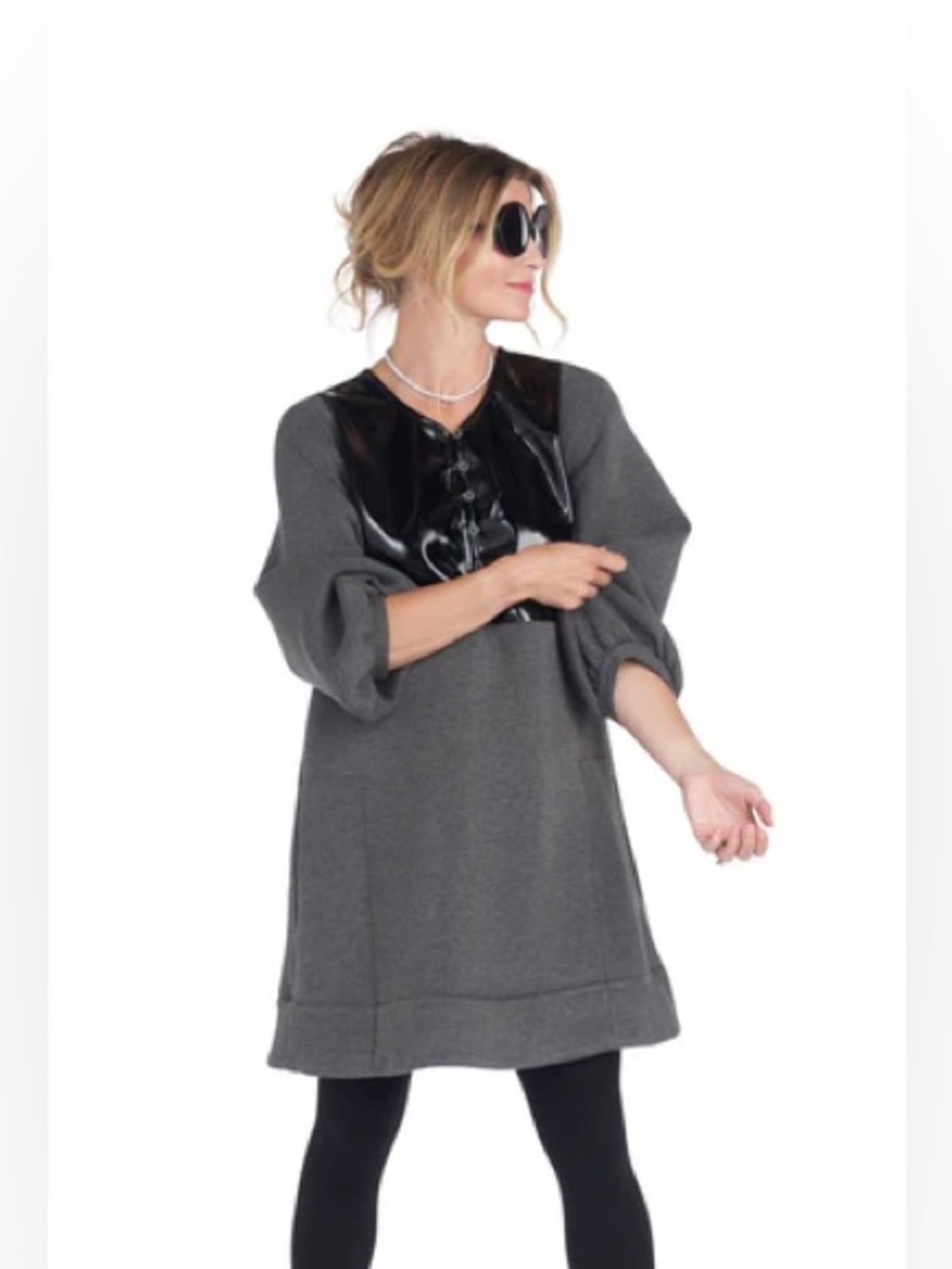 BURU‎ Bib Front A-Line Dres - Double Knit Grey